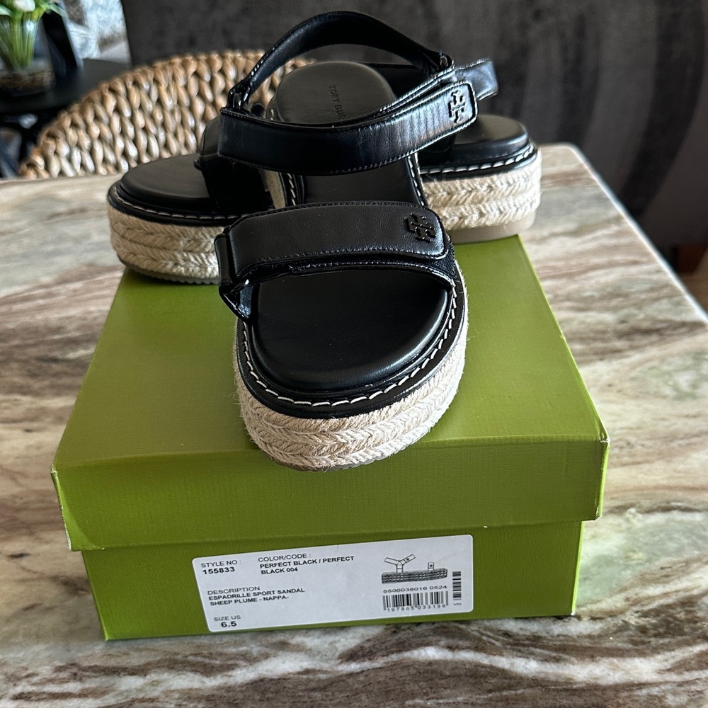 Tory Burch Black Espadrille Platform Sandals Sz 6.5